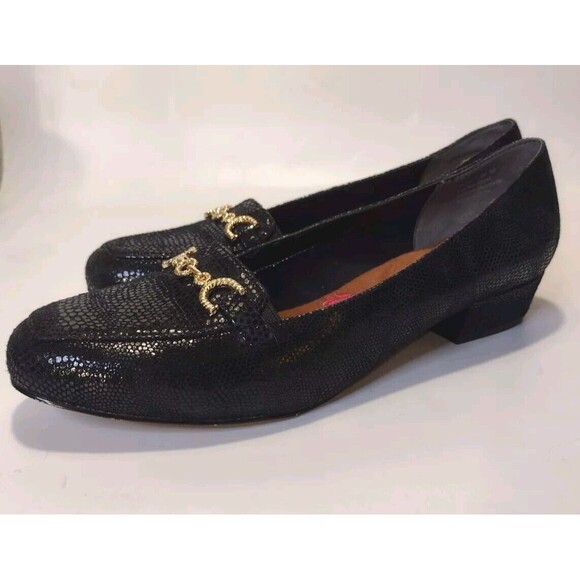 Ros Hommerson Taylor Black Shimmer  Lizard Print Flats Size 7.5 M - Picture 1 of 15